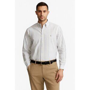 Ralph Lauren Yarmouth Blue White Stripe Long Sleeve Button-Up Shirt 17-35